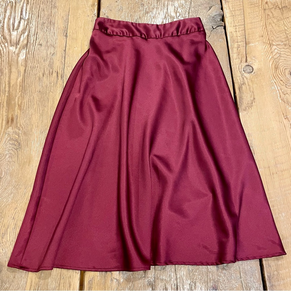 Burgundy Satin Midi Slip Skirt